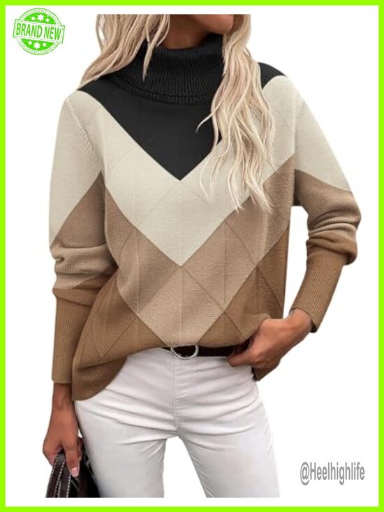Sweaters - Turtleneck Sweater Chunky Knit Pullover Long Sleeve Fall Winter